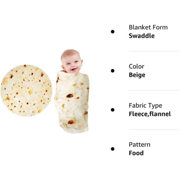 Tortilla Blanket, Baby Burritos Swaddle Blanket Taco Blanket for Newborn Toddler - Picture 6 of 7